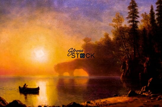 Canoe and Sunset on Canvas