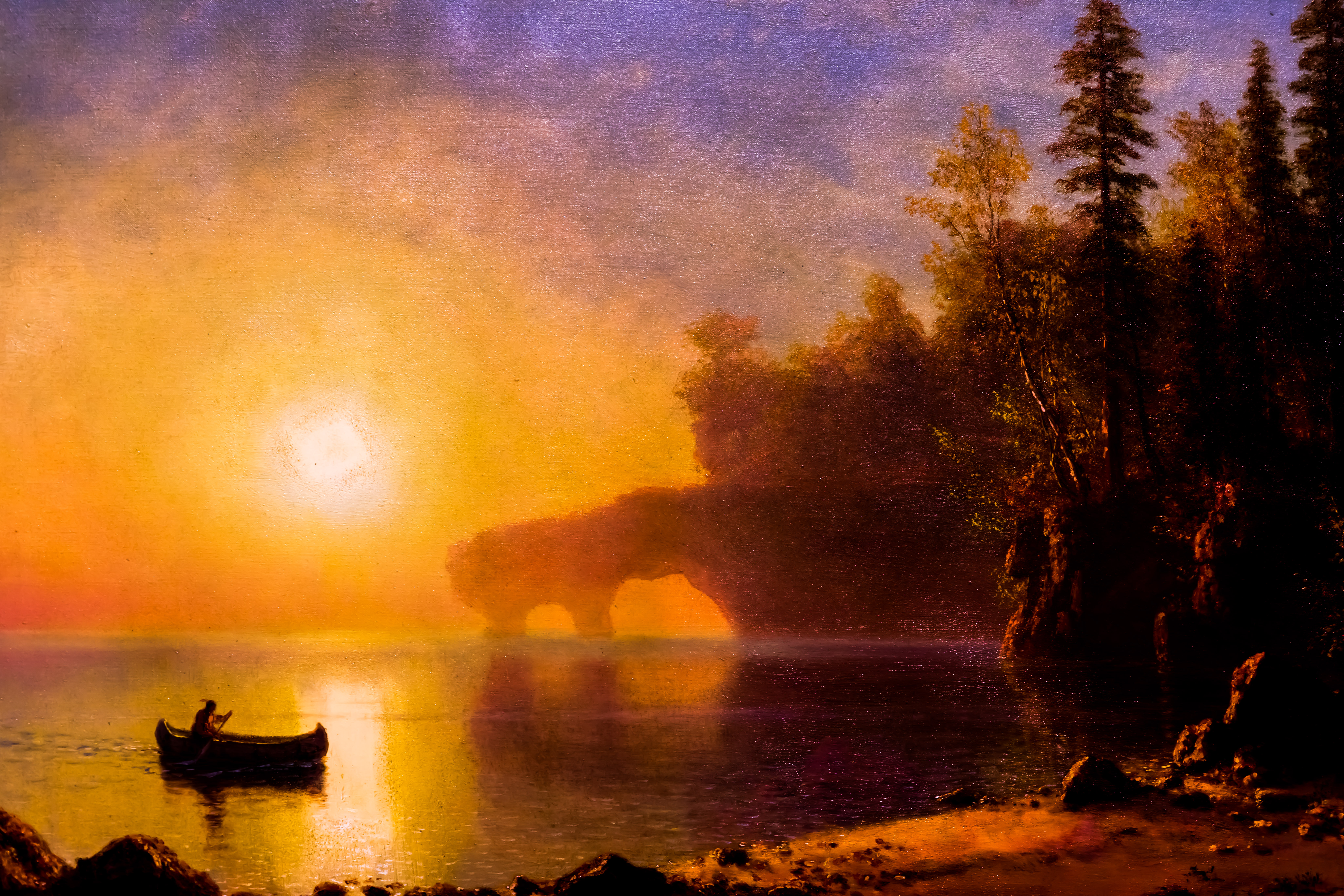 Canoe and Sunset on Canvas
